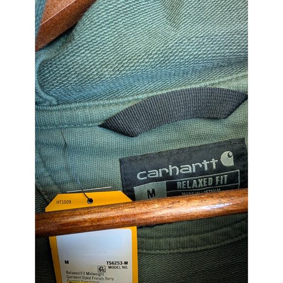 Carhartt Hoodie Mens Medium Green Relaxed Fit Midweight Garment Dyed 106253 NWT - Picture 3 of 5